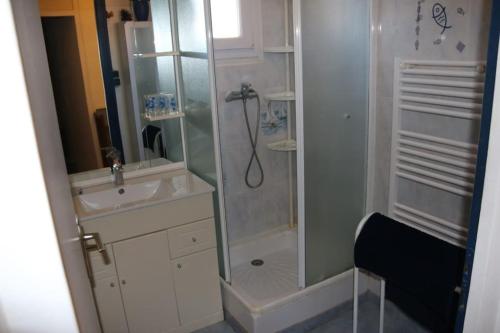 une salle de bain avec douche et lavabo dans l'établissement Villa Azur et soleil, Cap d'Agde, au Cap d'Agde