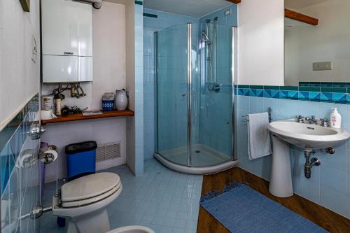 y baño con ducha, aseo y lavamanos. en Lago di Iseo - Lake View House (Casa sul Lago) en Tavernola Bergamasca
