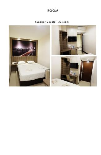 two pictures of a room with a bed in a room at HOTEL MY HOME SINTANG in Sintang
