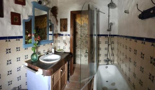 een badkamer met een wastafel, een douche en een bad bij Casa La Yedra by CasaTuristica in Benarrabá