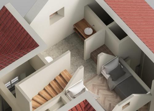 an overhead view of the living room of a house at Das Flachshaus Boutique Apartments 