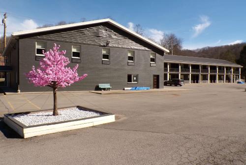 a pink tree in front of a building at Luxor Inn & Suites, a Travelodge by Wyndham in Elkins