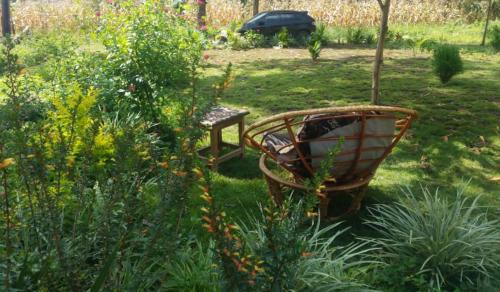 una cesta y un banco en un jardín en Mwacha_Farm_house, en Moshi