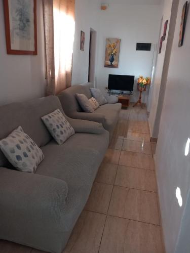 a living room with a couch and a television at Casa rural entre la naturaleza Gomera in El Cercado