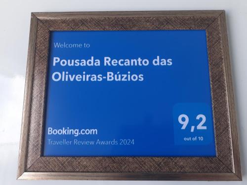 Certifikát, hodnocení, plakát nebo jiný dokument vystavený v ubytování Pousada Recanto das Oliveiras-Búzios