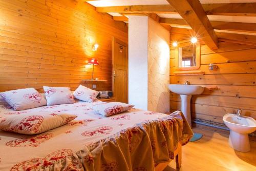 a bedroom with a bed and a sink in a room at Chalet de 7 chambres avec terrasse et wifi a Saint Gervais les Bains in Saint-Gervais-les-Bains