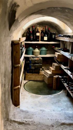 a cellar with shelves with bottles of wine at Casina Colosso - relais&more - in Nardò