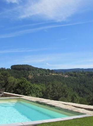 une piscine avec vue sur une montagne dans l'établissement Mas de l'Ayrolle - Mas en Cévennes, à Génolhac