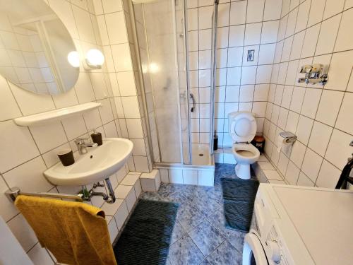 Ένα μπάνιο στο Cozy apartment in Auerbach, 55 m², mountain view