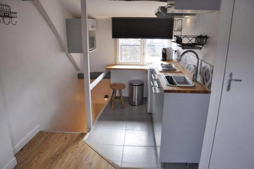 a small kitchen with a sink and a counter at Suites Rive Gauche - FONTAINEBLEAU - Chez Andrea in Fontainebleau