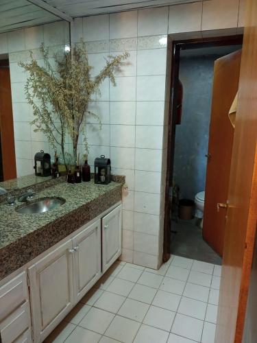 ein Bad mit einem Waschbecken und einem Spiegel in der Unterkunft Soler in Rawson