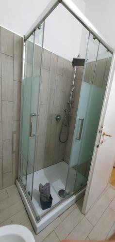 um chuveiro com uma porta de vidro na casa de banho em Rome Apartment Colosseo S 1 Floor em Roma