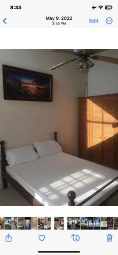 1 dormitorio con 1 cama y una foto en la pared en Oceanfront Luxury 2Br Villa en Saint Philip