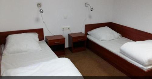 een kamer met twee bedden en twee nachtkastjes bij Motel Stare Brynki przy stacji BP Trójka 