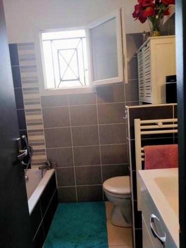 une salle de bain avec toilettes et fenêtre dans l'établissement Maison entière Redessan, à Redessan