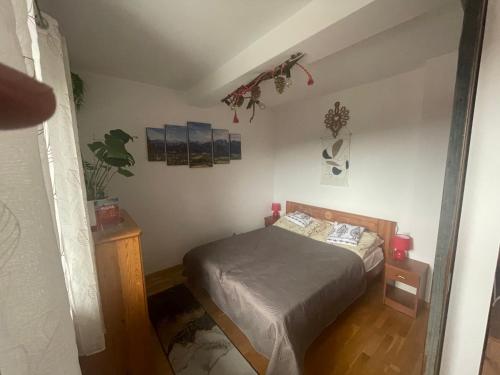 a small bedroom with a bed in a room at Apartament Gawra Sauna & Jacuzzi in Zakopane