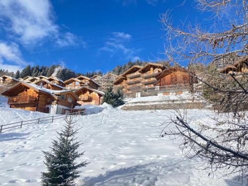 a winter scene of a lodge in the snow at La Pourvoirie - 4 Vallées - Thyon-Les Collons, 10 personnes, pistes de ski à 200m, vue magnifique ! in Hérémence