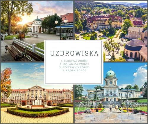 a collage of pictures of ukievulska university at Komfortowy apartament z tarasem w pobliżu jeziora i Gór Sowich in Bielawa