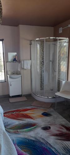 a bathroom with a shower and a sink at S & V Accommodation in Cape Town