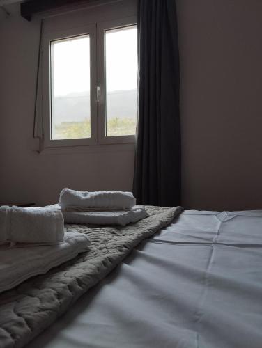 a bedroom with two beds and a window at Votsalo House in Hora Sfakion