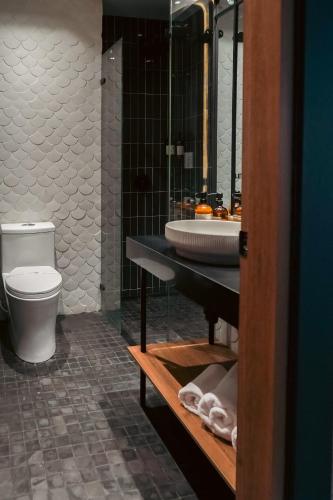 a bathroom with a sink and a toilet at Hotel Sexto by Icono in Armenia