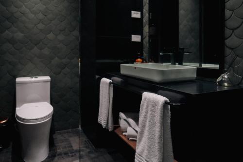 a bathroom with a sink and a toilet at Hotel Sexto by Icono in Armenia
