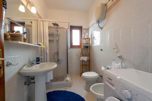 a bathroom with a sink and a toilet and a shower at Casa Sea la Vie in Praiano