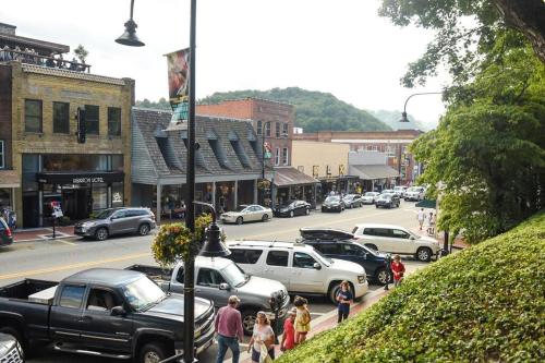 a small town with cars parked on a street at Downtown Boone ON King Street - 2 Bedroom Home in Boone