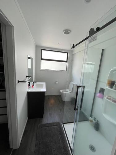 a bathroom with a sink and a toilet at T Two on Whakaue in Rotorua