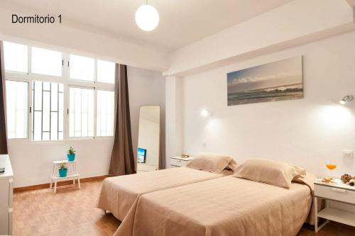 um quarto com uma cama grande e uma janela em 3 bedrooms appartement with wifi at Las Palmas de Gran Canaria em Las Palmas de Gran Canaria