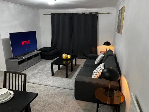 德比的住宿－Swanmore，带沙发和电视的客厅