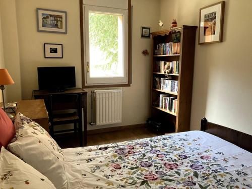 a bedroom with a bed and a book shelf at 2 bedrooms appartement with terrace and wifi at Arinsal in Mas de Ribafeta