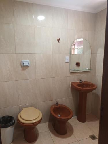 ein Bad mit einem WC und einem Waschbecken in der Unterkunft RESIDENCIAL SILVIA in Puerto Iguazú