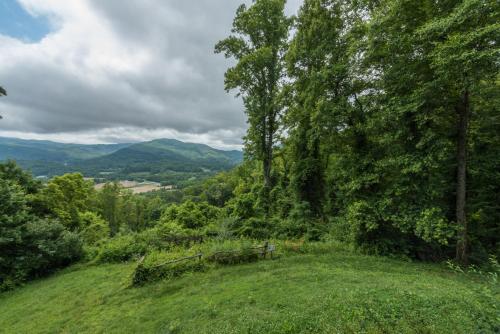 a bench sitting on top of a grassy hill at Shadow Ridge Retreat Pet Friendly and Views in Fletcher