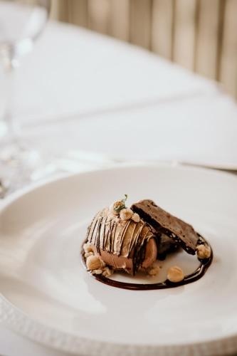 a dessert on a white plate on a table at HIGHFIELD in Great Driffield