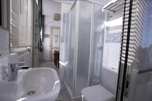 a bathroom with a sink and a shower and a toilet at Etna Sea House in Catania
