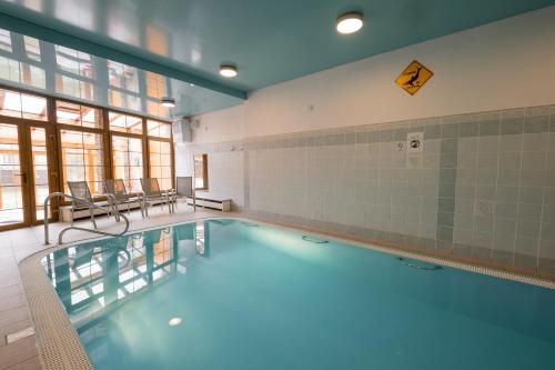 een groot zwembad in een gebouw met bij Hotel Maxant in Frymburk