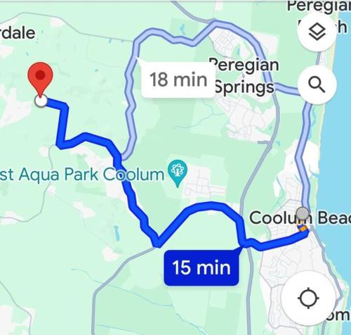 a map with a red marker on it at Dark Moon House in Yandina Creek