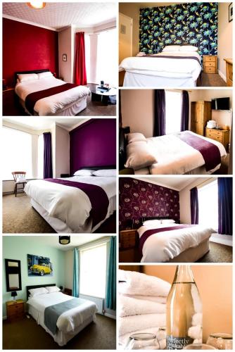 un collage de cuatro fotos de camas en una habitación en Grosvenor Guest House, en Hastings