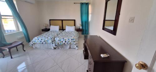 a bedroom with a bed and a dresser and a mirror at Seaview Property 3B Two Bedroom Apt Hasting Towers in Bridgetown