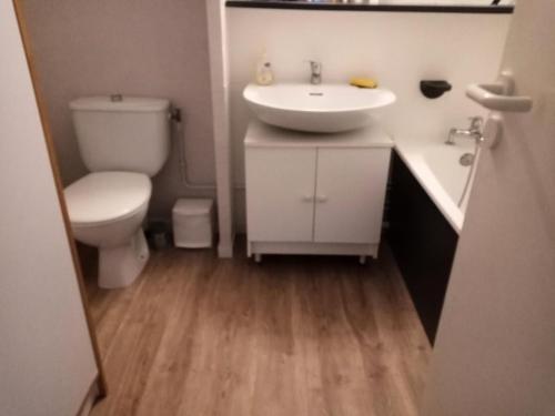 une salle de bain avec toilettes et lavabo dans l'établissement Résidence Le Sextant - maeva Home - 2 Pièces 4 Personnes Confort MAE-1201, à La Plagne Tarentaise