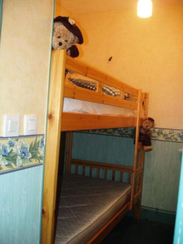 - un lit superposé avec un ours en peluche dans l'établissement Résidence Les Alpages - Studio au pied des pistes dans une résidence avec piscine extérieure MAE-9784, à Notre-Dame-de-Bellecombe
