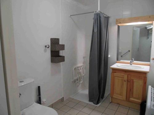 une salle de bain avec une douche, des toilettes et un lavabo dans l'établissement Chalet Arrondaz - 3 Pièces pour 6 Personnes MAE-8924, à Modane