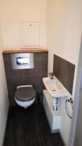 une petite salle de bain avec toilettes et lavabo dans l'établissement Résidence L'Ours Blanc - maeva Home - 2 Pièces 5 Personnes Sélection MAE-3006, à Huez