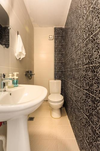 a bathroom with a white toilet and a sink at Siviri Forest View Apartment in Siviri