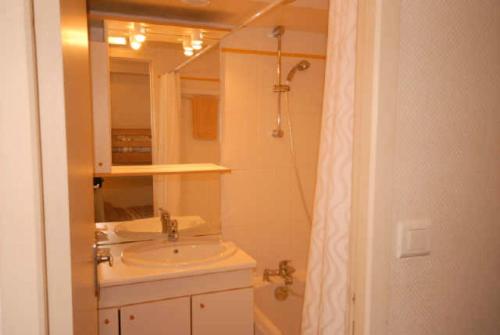 ein Bad mit einem Waschbecken und einer Dusche in der Unterkunft Résidence MARMOTTES - Studio pour 4 Personnes 004 in Gourette