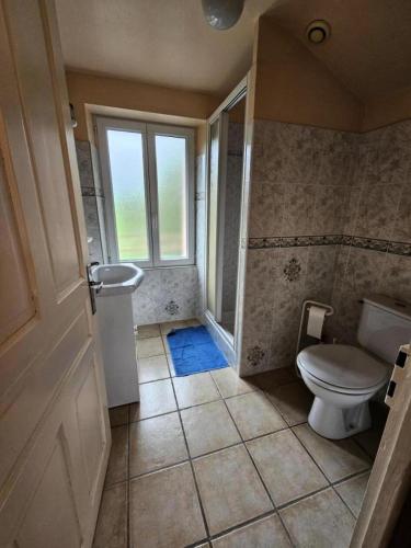 Elle comprend une petite salle de bains pourvue de toilettes et d'une fenêtre. dans l'établissement Gîte de France à Bar (Correze) 3 épis - Gîte de France 5 personnes MAE-9314, à Bar