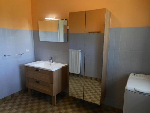 a bathroom with a sink and a shower and a toilet at Gîte de France à Chasteaux 2 épis - Gîte de France 4 personnes MAE-9364 in Chasteaux