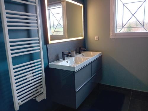 chambre privée bleue avec piscine 욕실