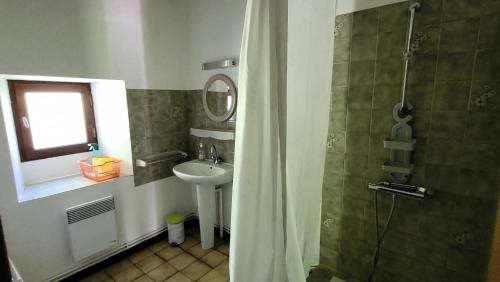 La salle de bains est pourvue d'une douche, d'un lavabo et d'un miroir. dans l'établissement Gîte de France à Latronche 2 épis - Gîte de France 4 personnes 634, 